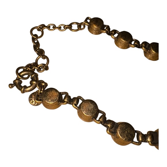 J.CREW Vintage Champagne Crystal Link Necklace Antique Gold-Tone ribbon ties JB9 - Picture 4 of 6